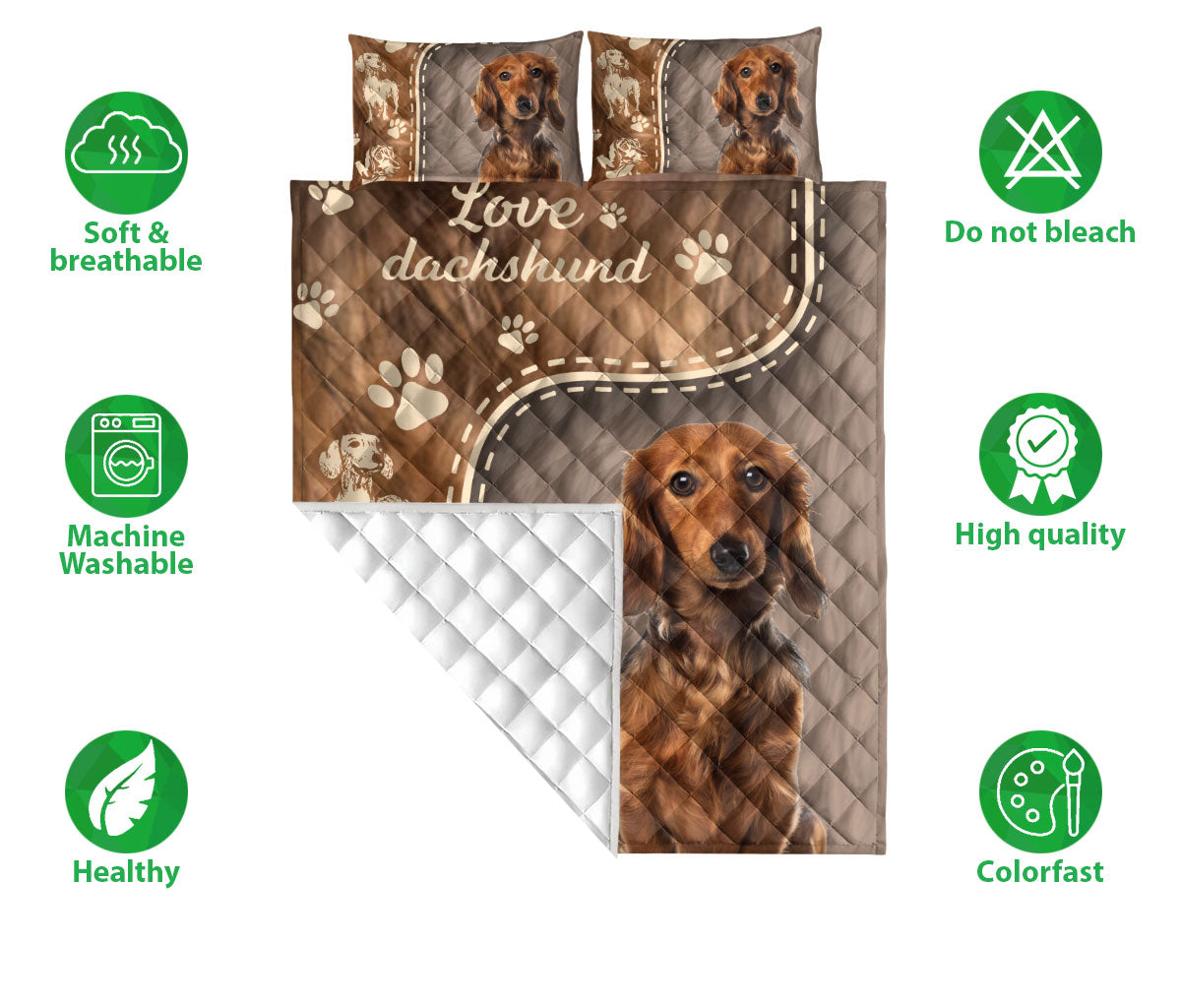 Dachshund Quilt Set, Love Dachshund Weiner Doxie Dog Dog Quilt Blanket With Pillowcases, Quilt Bedding Set