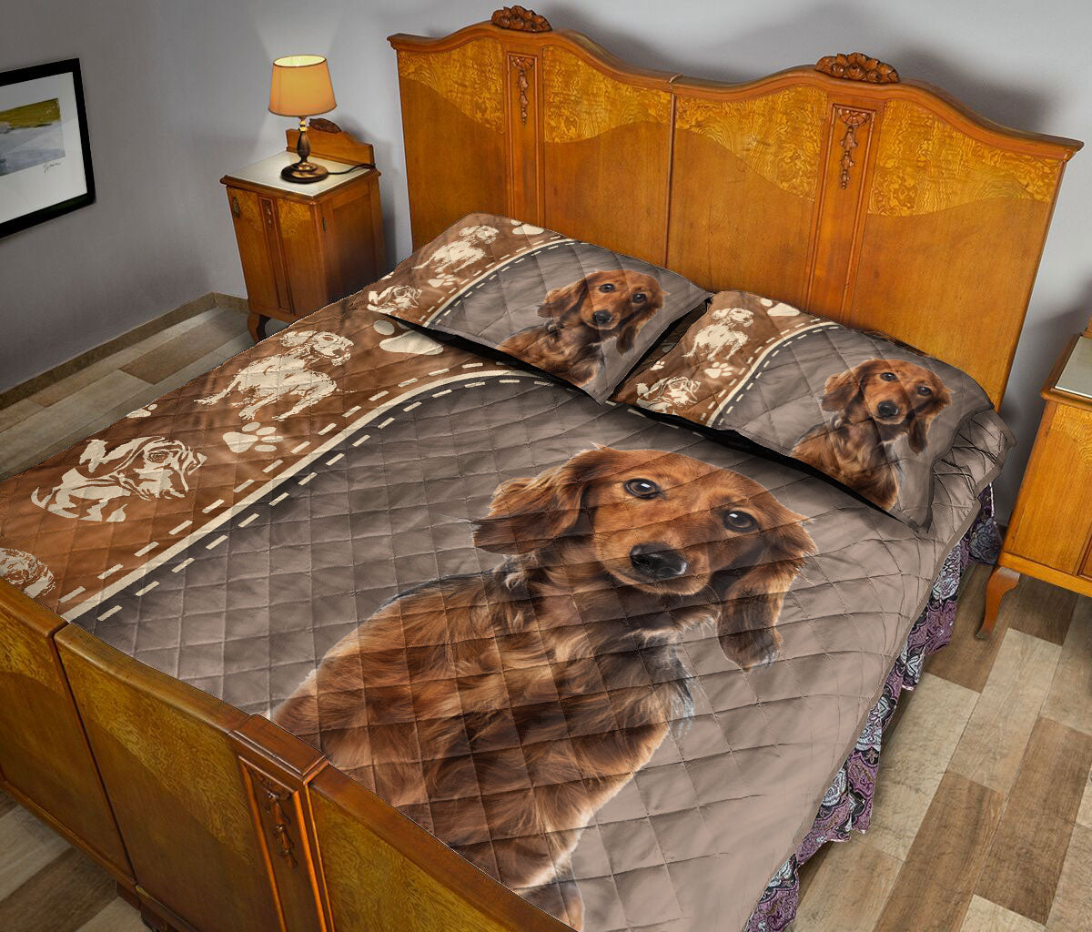 Dachshund Quilt Set, Love Dachshund Weiner Doxie Dog Dog Quilt Blanket With Pillowcases, Quilt Bedding Set
