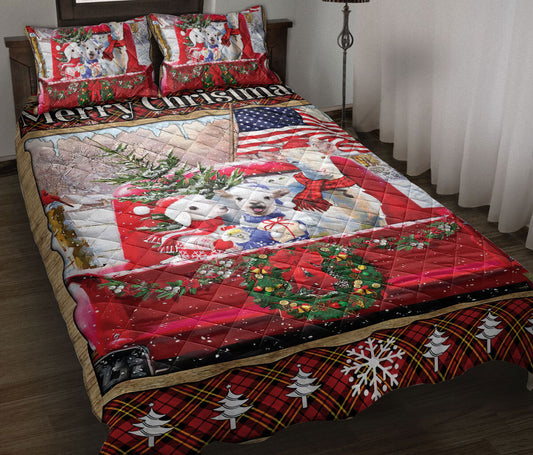 Goat Quilt Set, Cute Goat Red Truck Merrymas Quilt Blanket With Pillowcases, Quilt Bedding Set, Christmas Gift