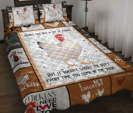 Chicken Quilt Set, I Love My Chickens Patchwork Farm Quilt Blanket With Pillowcases, Quilt Bedding Set