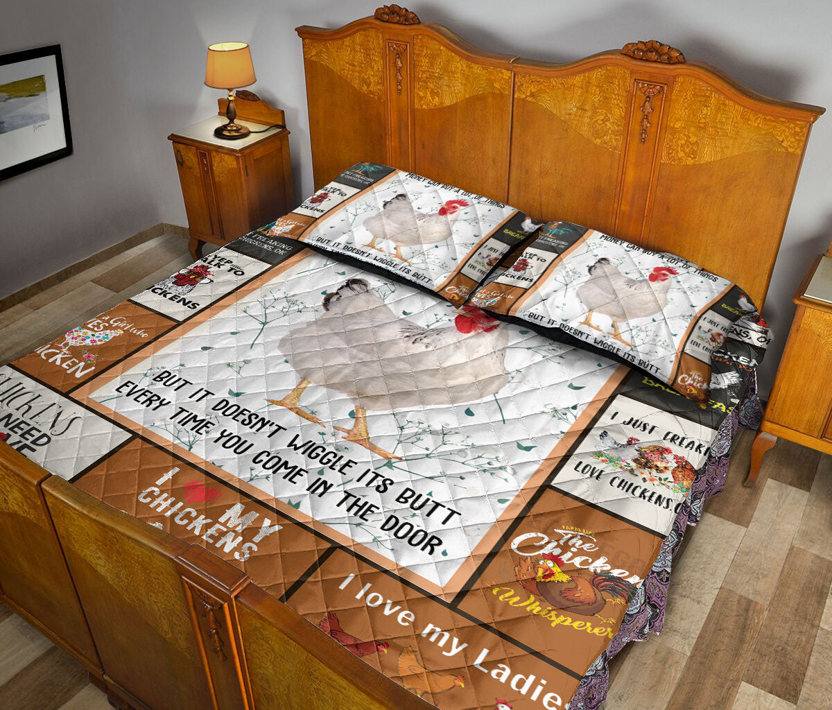 Chicken Quilt Set, I Love My Chickens Patchwork Farm Quilt Blanket With Pillowcases, Quilt Bedding Set