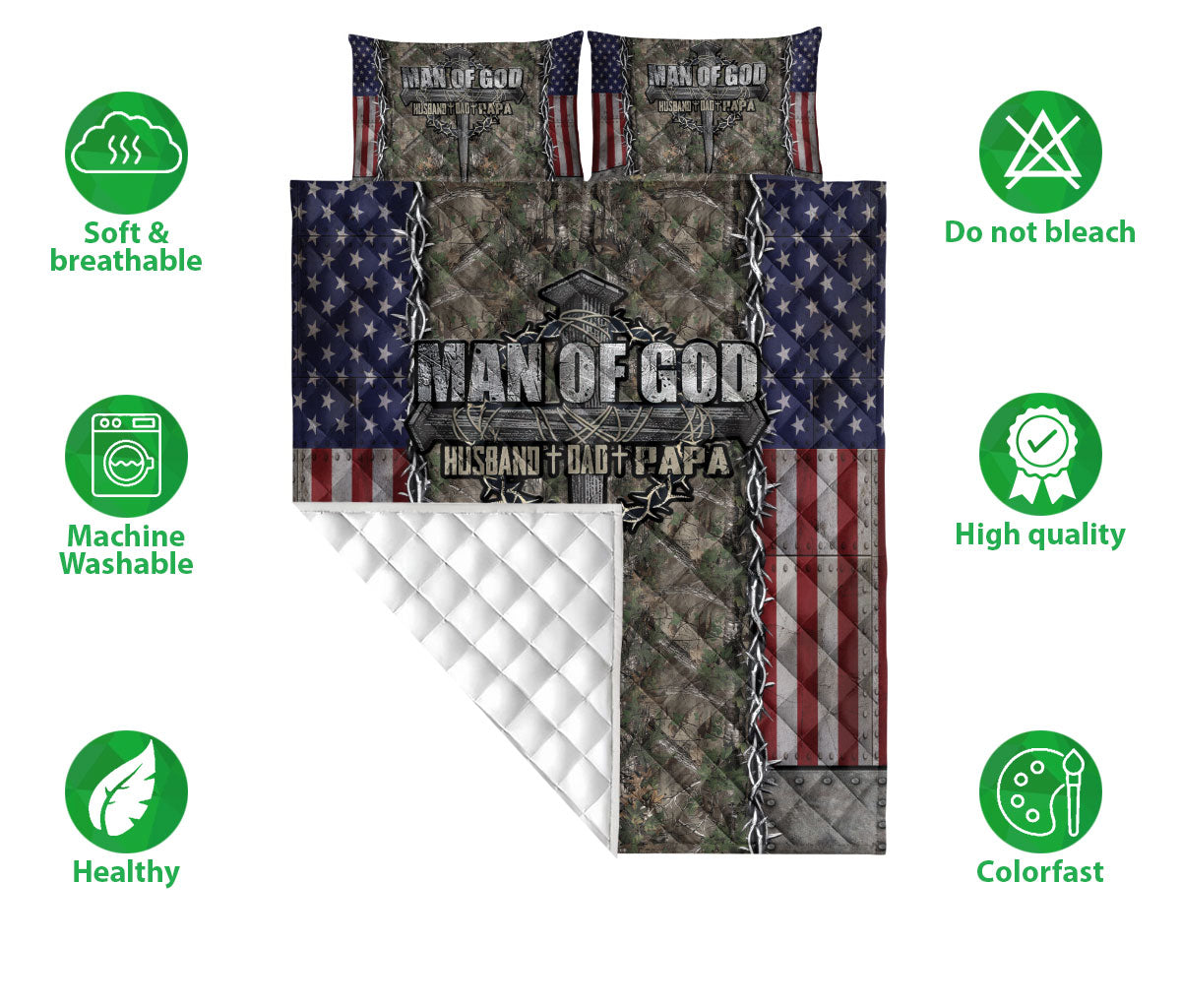Christian, Jesus, God, Bible Quilt Set, Man Of God H Usband Dad Papa Jesus Cross Fatherian Quilt Blanket With Pillowcases, Quilt Bedding Set