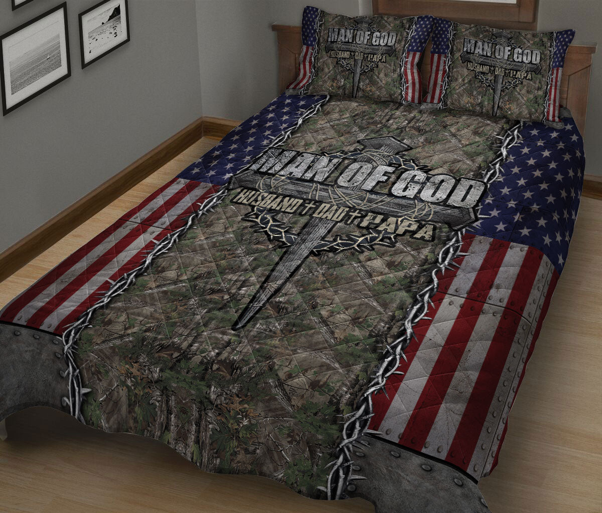 Christian, Jesus, God, Bible Quilt Set, Man Of God H Usband Dad Papa Jesus Cross Fatherian Quilt Blanket With Pillowcases, Quilt Bedding Set