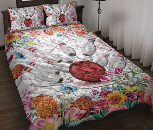 Bowling Quilt Set, Bowling Flower Floral Quilt Blanket With Pillowcases, Quilt Bedding Set