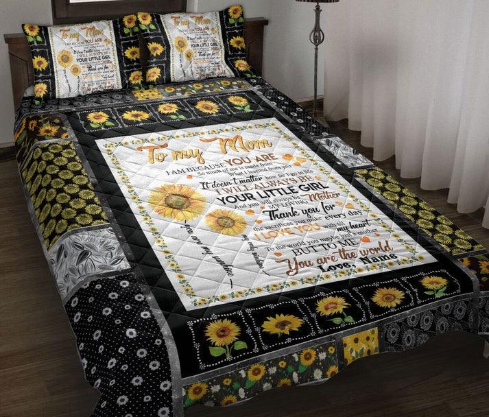 Personalized Sunflower 3-Piece Quilt Bedding Set, To My Mom From Daughter Sunflower Quilt Blanket With Pillowcases, Custom Name Quilt Bedding Set