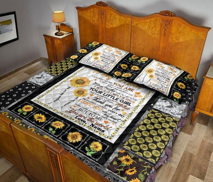 Personalized Sunflower 3-Piece Quilt Bedding Set, To My Mom From Daughter Sunflower Quilt Blanket With Pillowcases, Custom Name Quilt Bedding Set