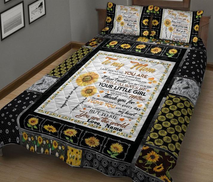 Personalized Sunflower 3-Piece Quilt Bedding Set, To My Mom From Daughter Sunflower Quilt Blanket With Pillowcases, Custom Name Quilt Bedding Set