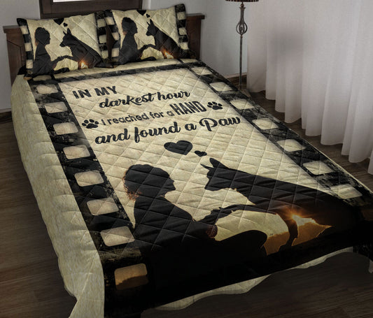 German Shepherd Quilt Set, German Shepherd Dog In My Darkest Hour I Reached A Hand And Found A Paw Quilt Blanket With Pillowcases, Quilt Bedding Set