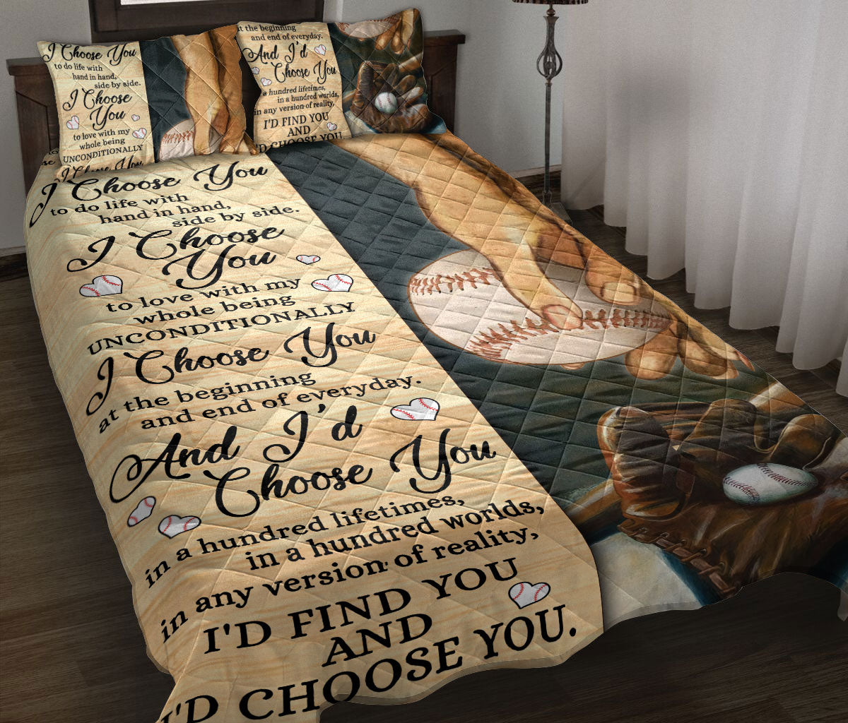 Baseball Quilt Set, Baseball I'D Find You And I'D Choose You Couple H Usband & Wife Quilt Blanket With Pillowcases, Quilt Bedding Set, Sports Gifts