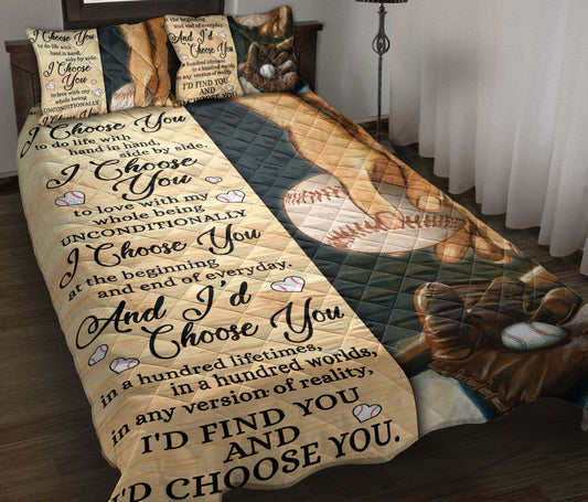 Baseball Quilt Set, Baseball I'D Find You And I'D Choose You Couple H Usband & Wife Quilt Blanket With Pillowcases, Quilt Bedding Set, Sports Gifts