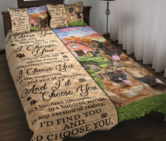 German Shepherd Quilt Set, German Shepherd I Choose You Couple H Usband & Wife Quilt Blanket With Pillowcases, Quilt Bedding Set