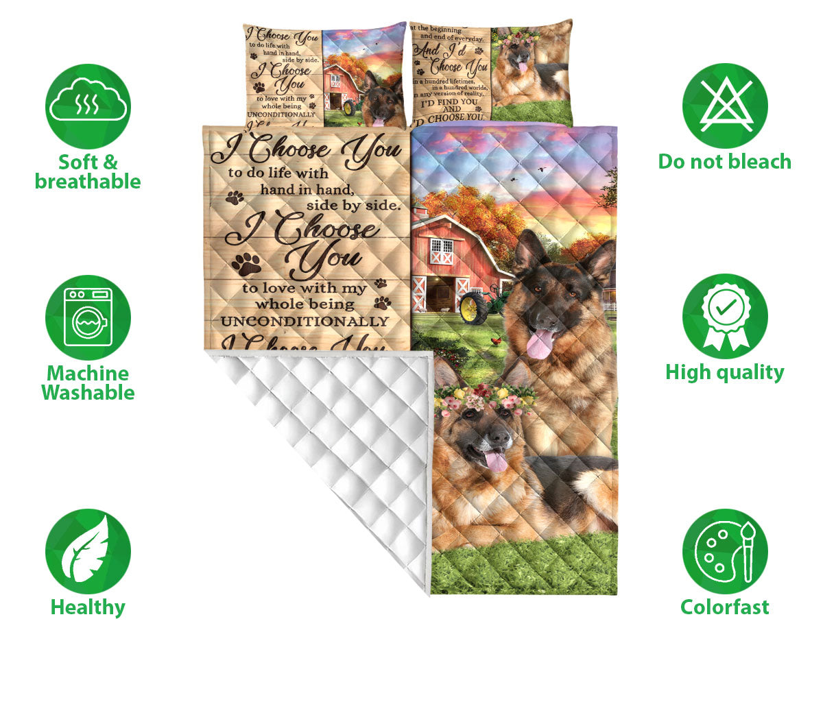 German Shepherd Quilt Set, German Shepherd I Choose You Couple H Usband & Wife Quilt Blanket With Pillowcases, Quilt Bedding Set