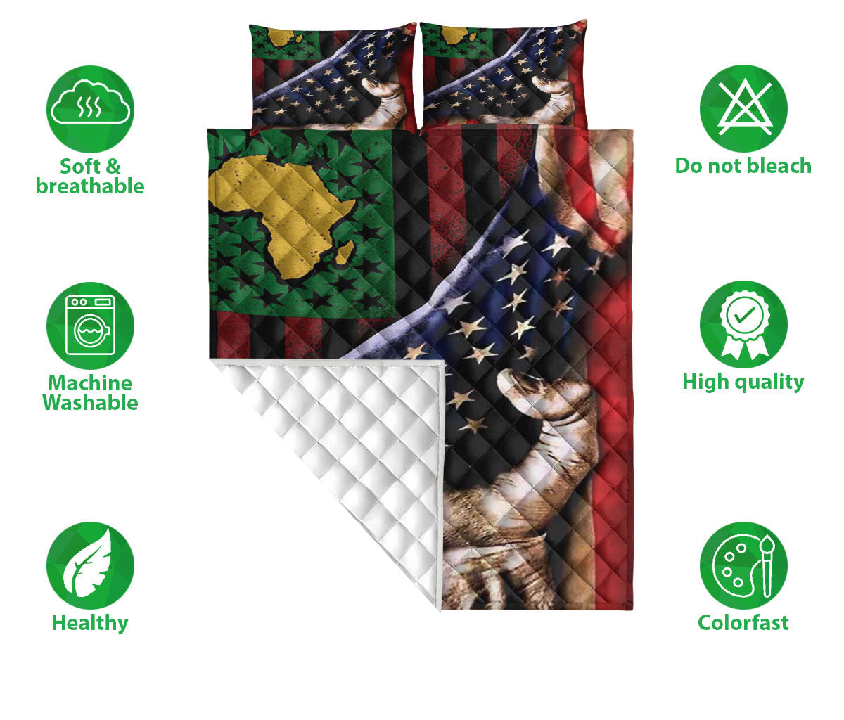 African Quilt Set, African Map Afro American Juneteenth June 19Th 1865 Independence Day Freedom Quilt Blanket With Pillowcases, Quilt Bedding Set