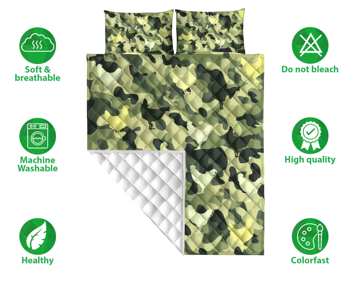 Chicken Quilt Set, Chicken Green Farm Quilt Blanket With Pillowcases, Quilt Bedding Set
