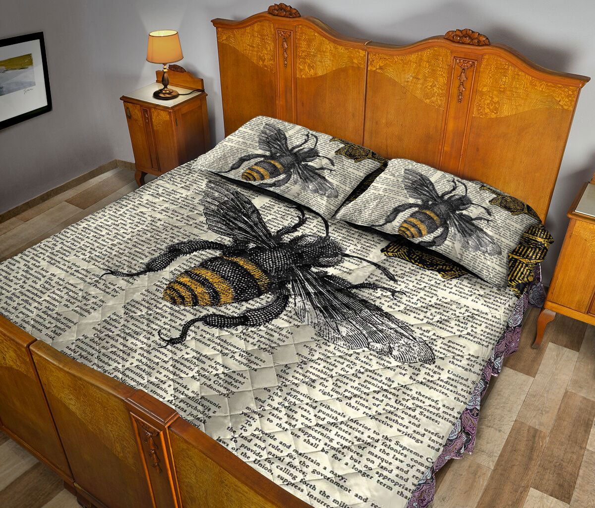 Bee Quilt Set, Bee Dictionary Page Honey Bee Quilt Blanket With Pillowcases, Quilt Bedding Set