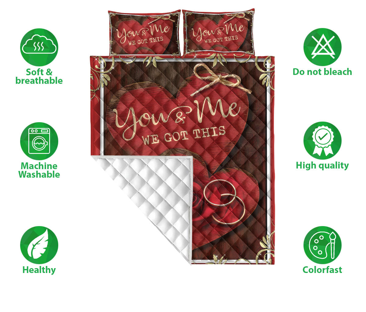 Couple Quilt Set, You & Me We Got This Red Heart Anniversary Couple H Usband & Wife Quilt Blanket With Pillowcases, Quilt Bedding Set