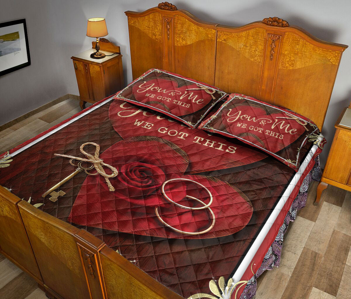 Couple Quilt Set, You & Me We Got This Red Heart Anniversary Couple H Usband & Wife Quilt Blanket With Pillowcases, Quilt Bedding Set