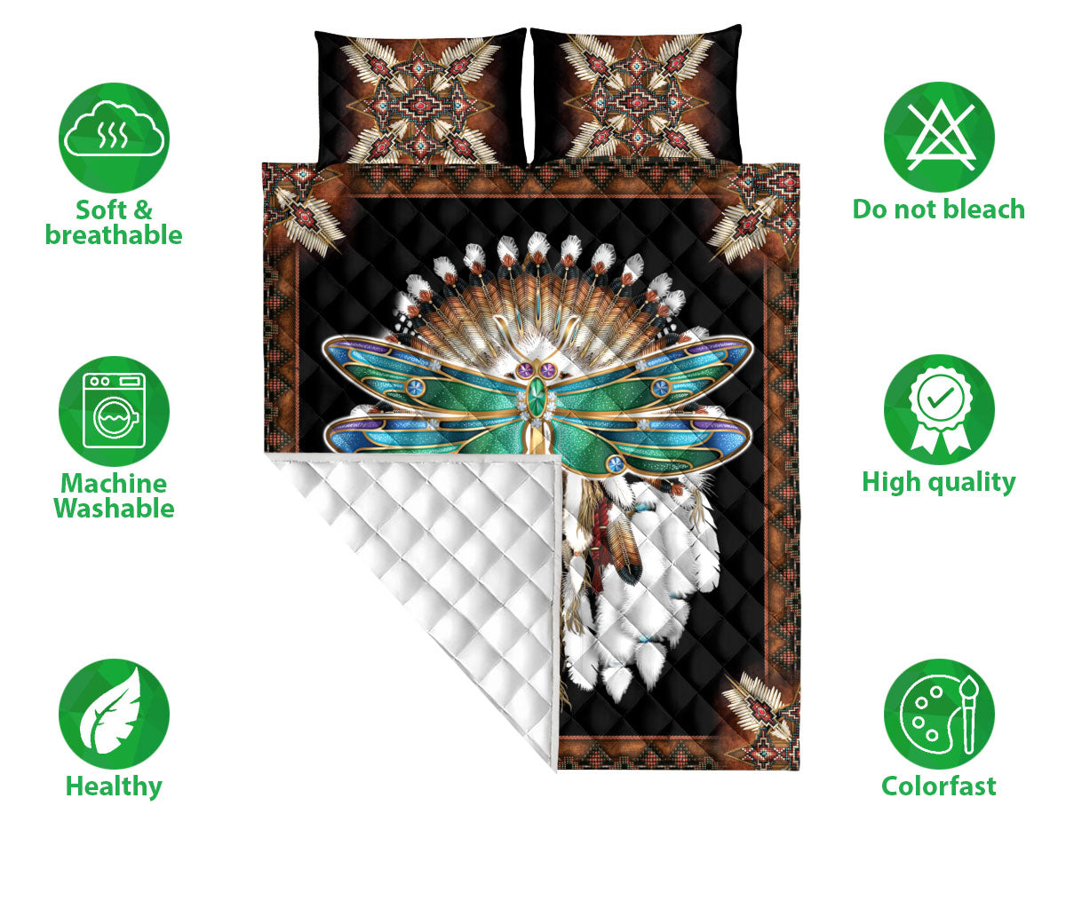 Dragonfly Quilt Set, Dragonfly Native Dreamcatcher Mandala Bohemian Quilt Blanket With Pillowcases, Quilt Bedding Set