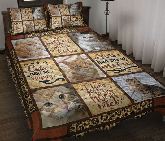 Cat Quilt Set, Life Is Better With A Cat Cat Kitten Patchwork Quilt Blanket With Pillowcases, Quilt Bedding Set