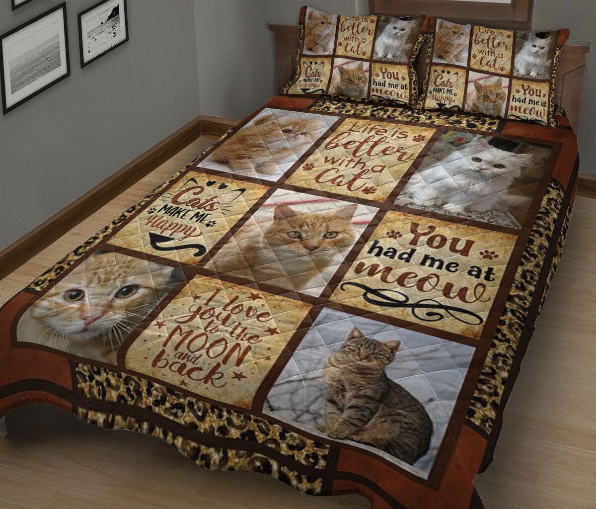 Cat Quilt Set, Life Is Better With A Cat Cat Kitten Patchwork Quilt Blanket With Pillowcases, Quilt Bedding Set