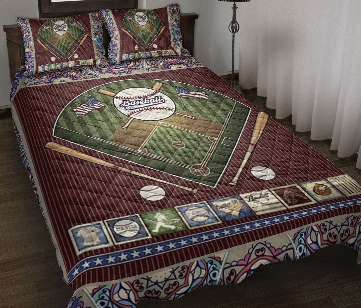Baseball Quilt Set, Baseball Ball Field Touchdown Baseball Player Quilt Blanket With Pillowcases, Quilt Bedding Set, Sports Gifts