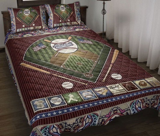 Baseball Quilt Set, Baseball Ball Field Touchdown Baseball Player Quilt Blanket With Pillowcases, Quilt Bedding Set, Sports Gifts
