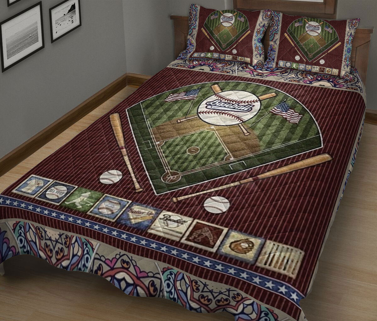 Baseball Quilt Set, Baseball Ball Field Touchdown Baseball Player Quilt Blanket With Pillowcases, Quilt Bedding Set, Sports Gifts