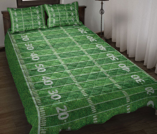 Football Quilt Set, American Football Field Green Men Women Kid Quilt Blanket With Pillowcases, Quilt Bedding Set