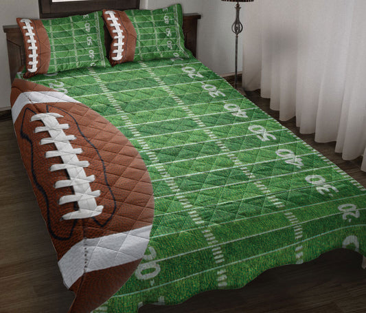 Football Quilt Set, American Football Ball Field Men Women Friend Kid Quilt Blanket With Pillowcases, Quilt Bedding Set