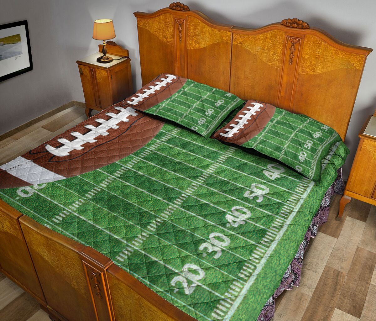 Football Quilt Set, American Football Ball Field Men Women Friend Kid Quilt Blanket With Pillowcases, Quilt Bedding Set