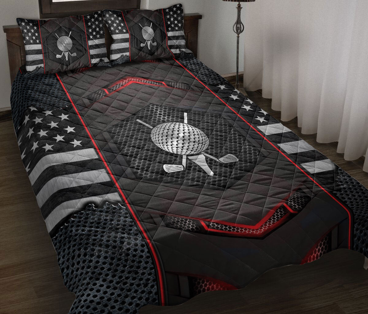 Golf Quilt Set, Golf Black Carbon Golf Quilt Blanket With Pillowcases, Quilt Bedding Set