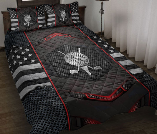 Golf Quilt Set, Golf Black Carbon Golf Quilt Blanket With Pillowcases, Quilt Bedding Set