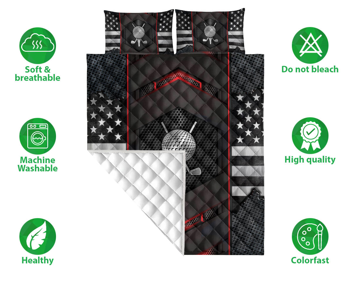 Golf Quilt Set, Golf Black Carbon Golf Quilt Blanket With Pillowcases, Quilt Bedding Set