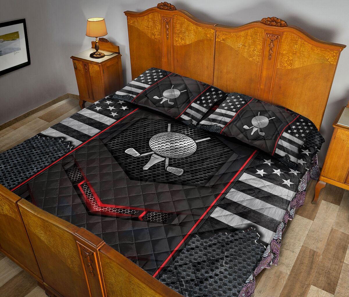 Golf Quilt Set, Golf Black Carbon Golf Quilt Blanket With Pillowcases, Quilt Bedding Set