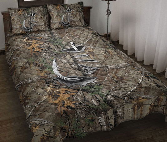 Fishing Quilt Set, Fishing Hook Quilt Blanket With Pillowcases, Quilt Bedding Set