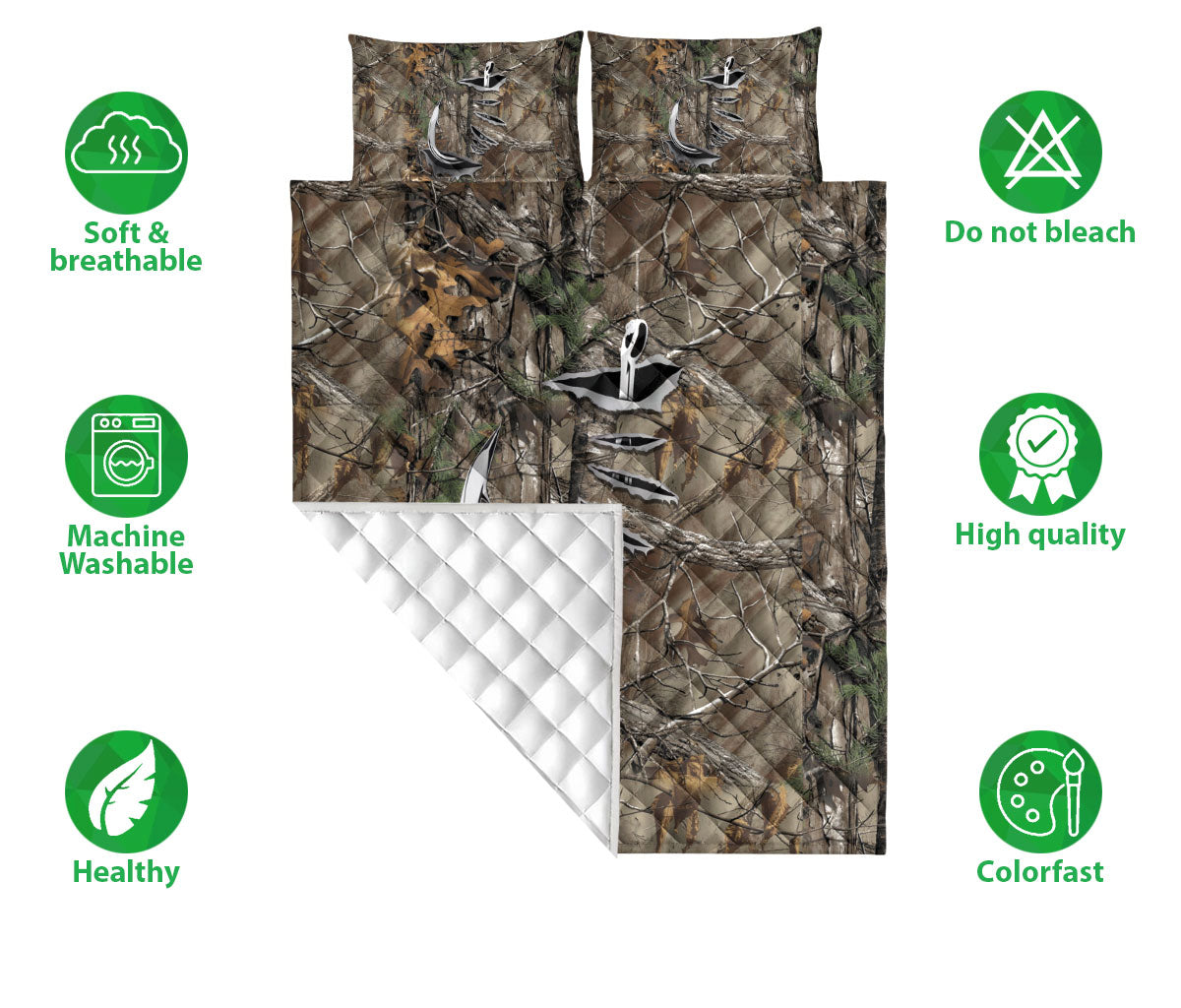 Fishing Quilt Set, Fishing Hook Quilt Blanket With Pillowcases, Quilt Bedding Set