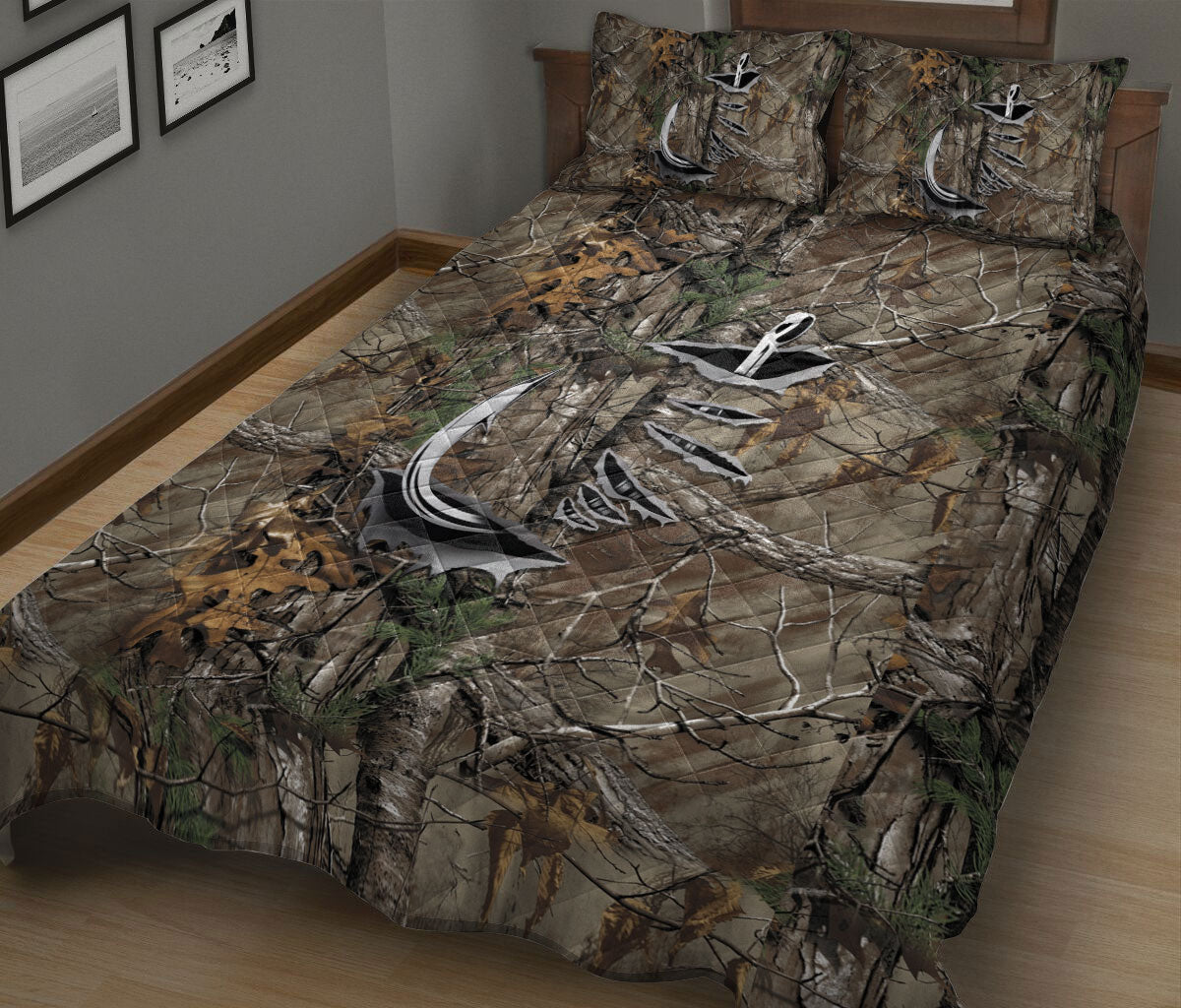 Fishing Quilt Set, Fishing Hook Quilt Blanket With Pillowcases, Quilt Bedding Set