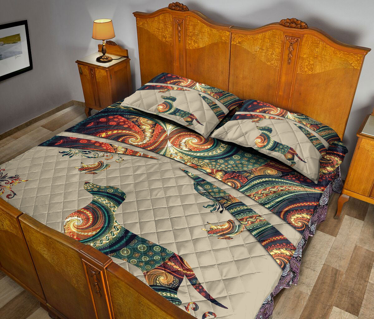 Dachshund Quilt Set, Dachshund Weiner Doxie Dog Mandala Flower Floral Quilt Blanket With Pillowcases, Quilt Bedding Set
