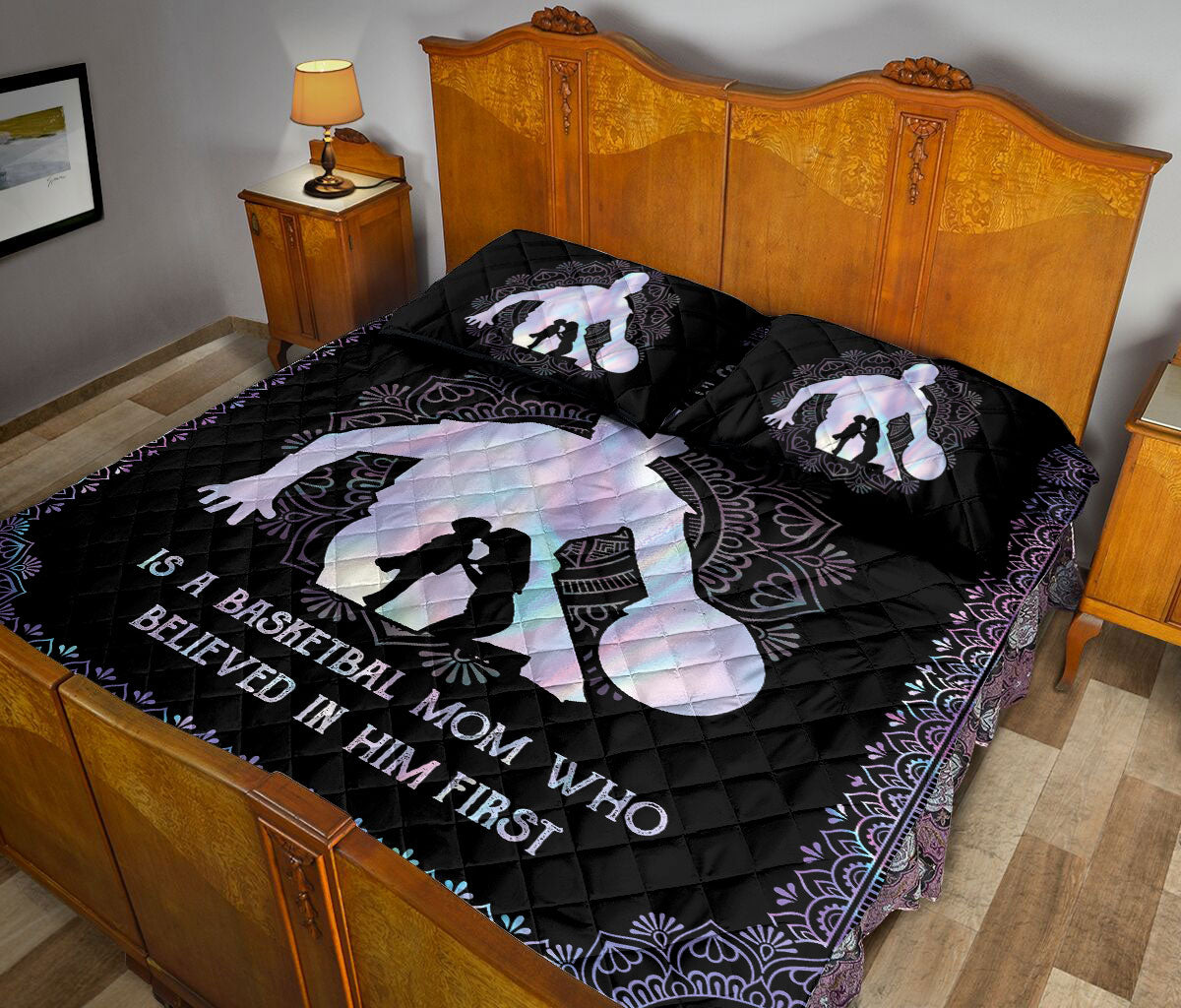 Basketball Quilt Set, Behind Basketball Player Mom Believe In Him Quilt Blanket With Pillowcases, Quilt Bedding Set