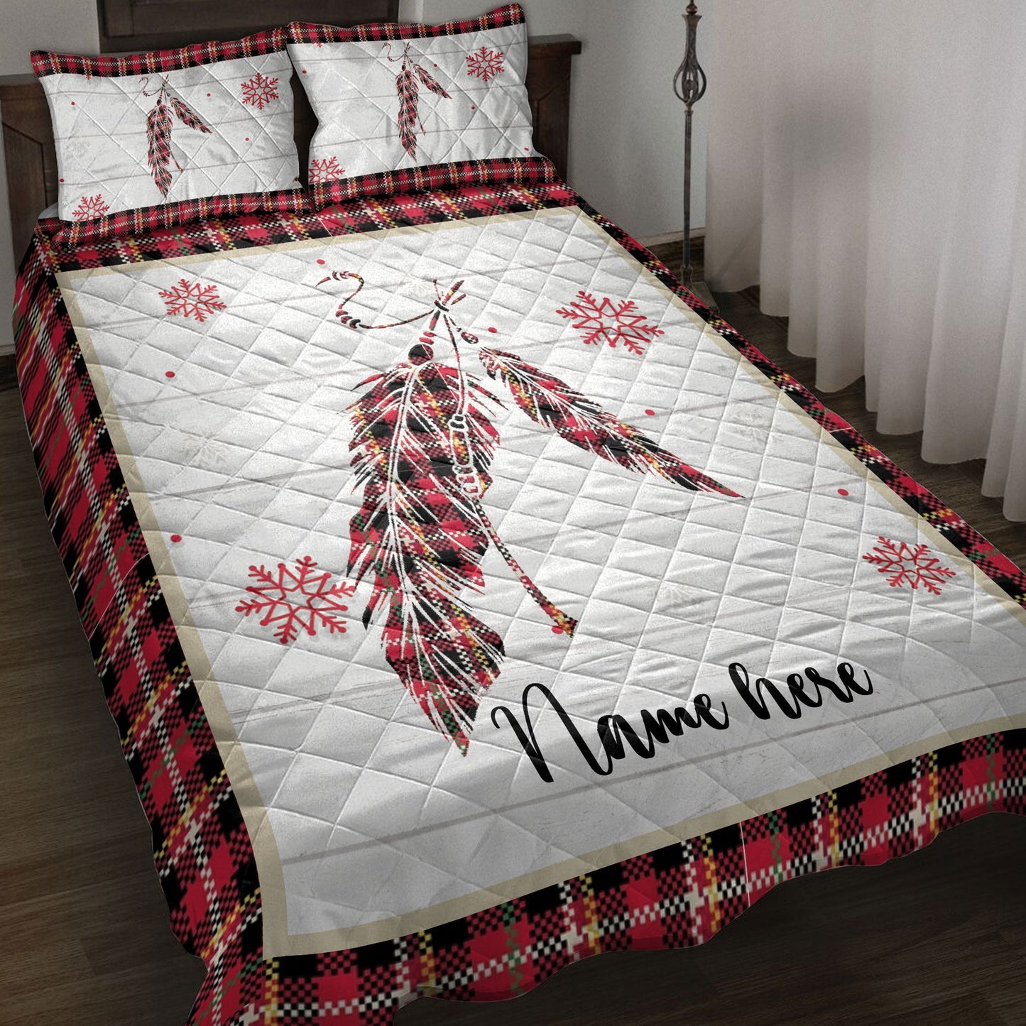 Personalized Native American Quilt Set, Christmas Native Us Feather Indigeno Us Quilt Blanket With Pillowcases, Quilt Bedding Set