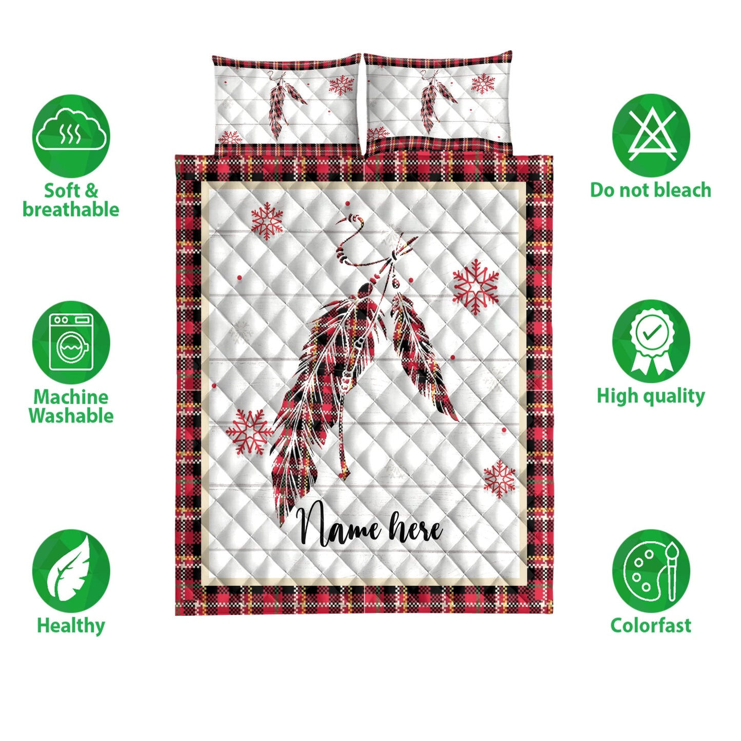 Personalized Native American Quilt Set, Christmas Native Us Feather Indigeno Us Quilt Blanket With Pillowcases, Quilt Bedding Set