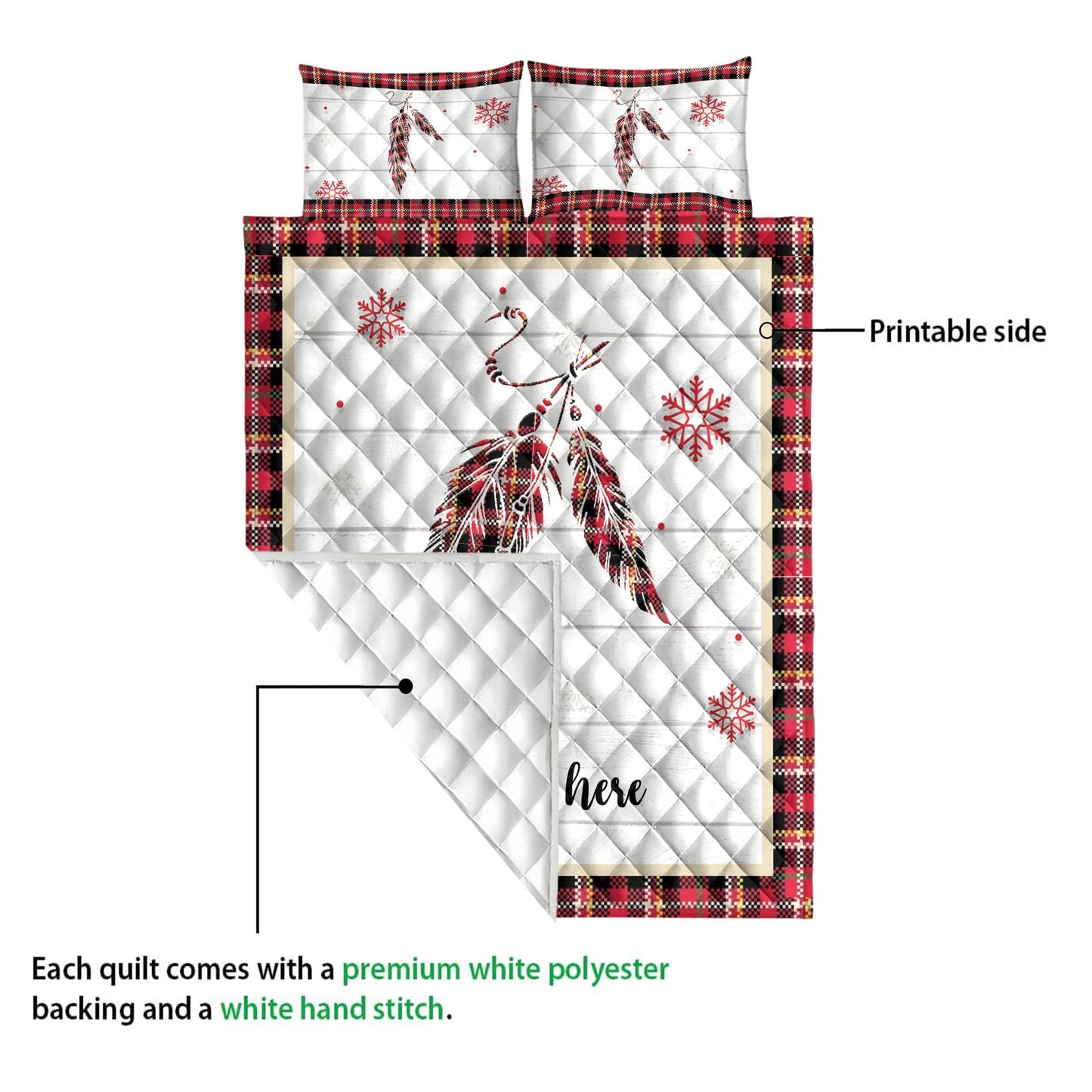 Personalized Native American Quilt Set, Christmas Native Us Feather Indigeno Us Quilt Blanket With Pillowcases, Quilt Bedding Set