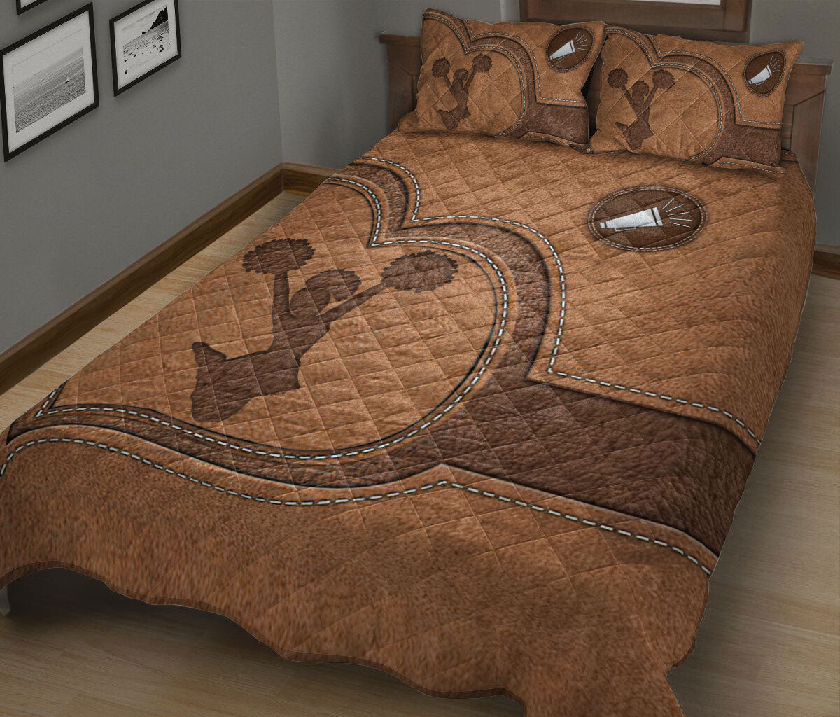 Cheerleading Quilt Set, Cheerleading Cheerleader Heart Quilt Blanket With Pillowcases, Quilt Bedding Set