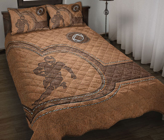 Football Quilt Set, Football Try To Score A Touchdown Football Runningback Quilt Blanket With Pillowcases, Quilt Bedding Set