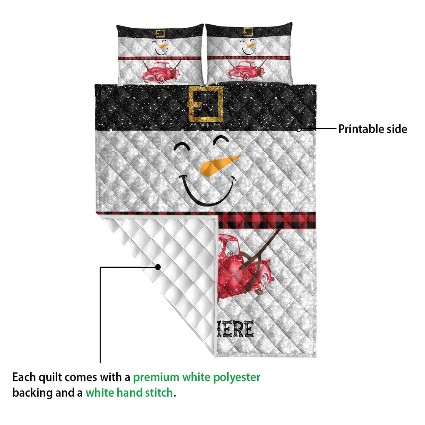 Christmas Quilt Set, Funny Snowman Bringmas Red Truck Glitter Buffalo Plaid Quilt Blanket With Pillowcases, Quilt Bedding Set, Christmas Gift