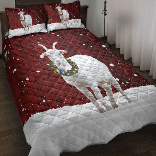 Goat Quilt Set, Goat With Wreathmas Farm Goat Quilt Blanket With Pillowcases, Quilt Bedding Set, Christmas Gift