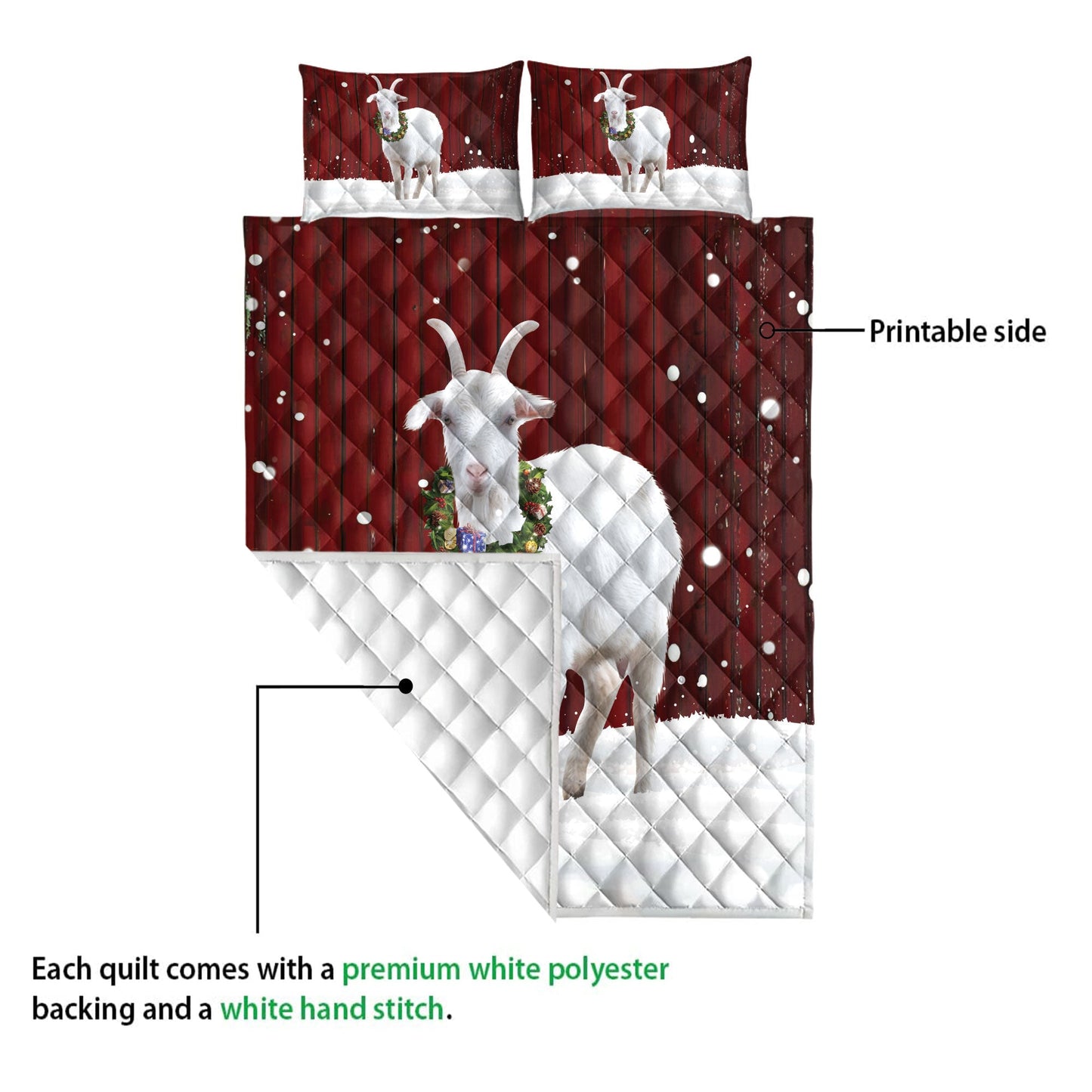 Goat Quilt Set, Goat With Wreathmas Farm Goat Quilt Blanket With Pillowcases, Quilt Bedding Set, Christmas Gift