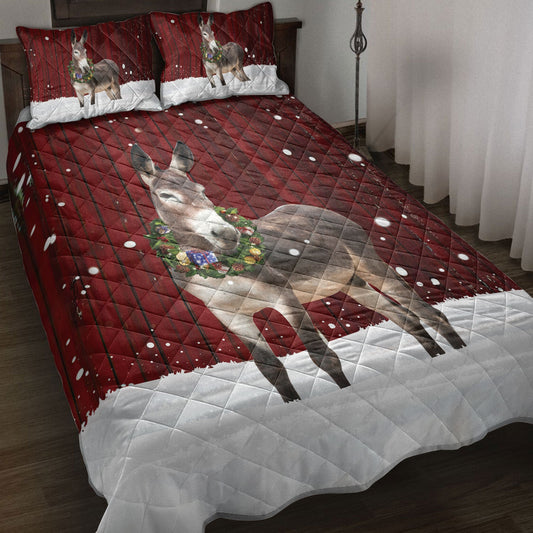 Donkey Quilt Set, Donkey With Wreathmas Donkey Quilt Blanket With Pillowcases, Quilt Bedding Set, Christmas Gift