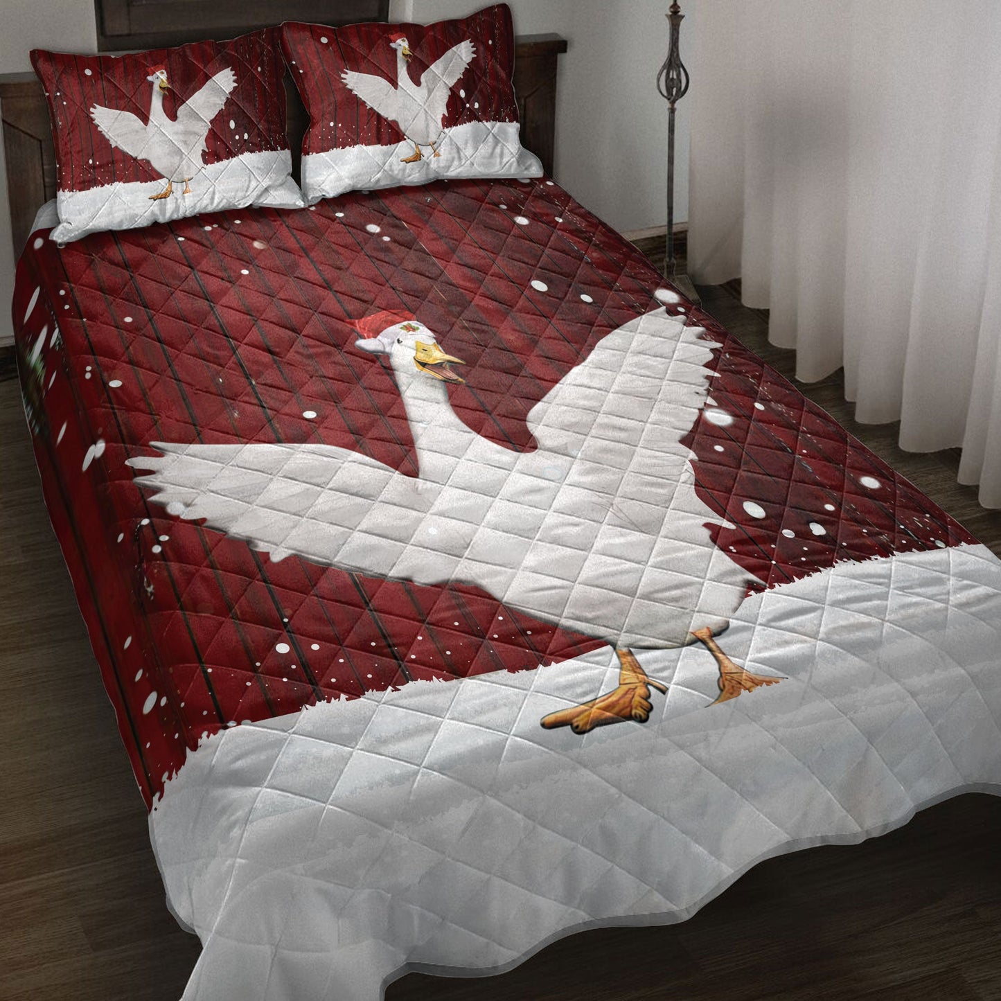 Duck Quilt Set, Duck With Wreathmas Farm Duck Quilt Blanket With Pillowcases, Quilt Bedding Set, Christmas Gift