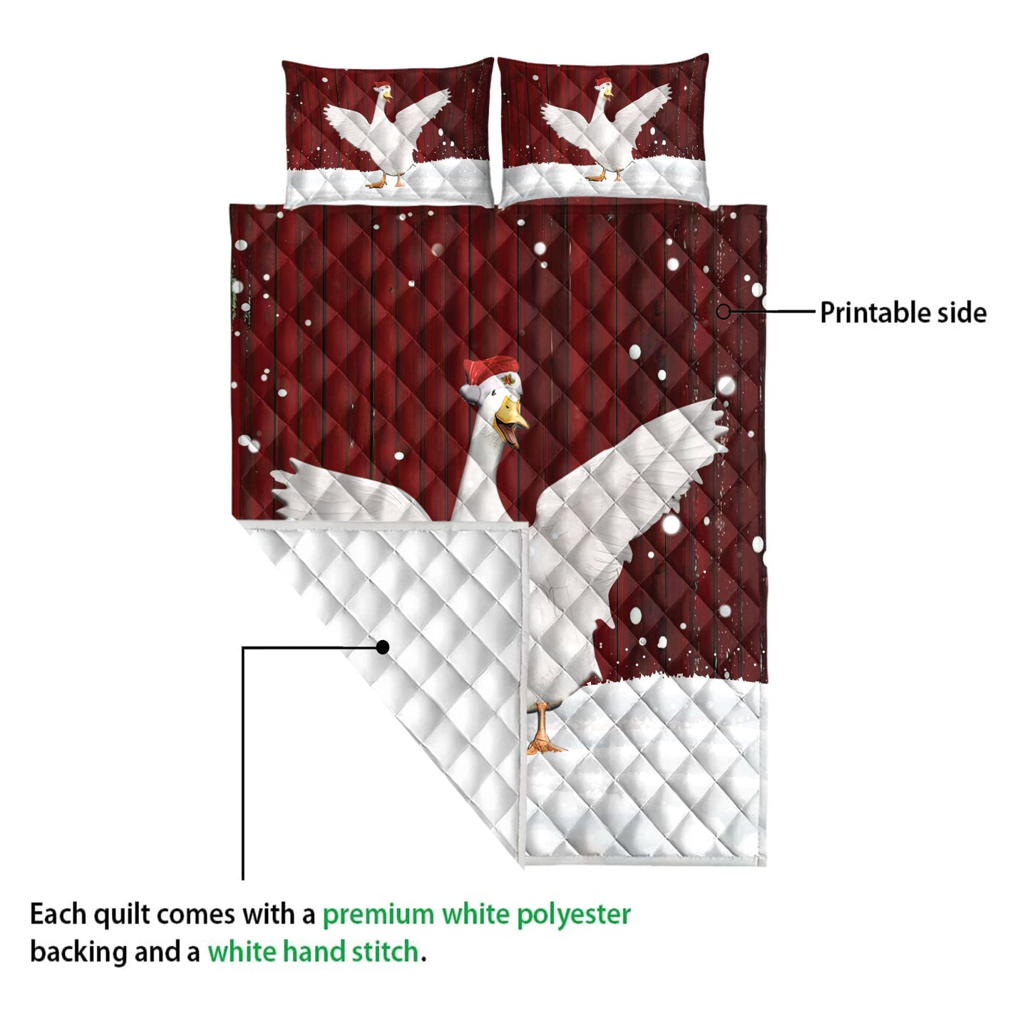 Duck Quilt Set, Duck With Wreathmas Farm Duck Quilt Blanket With Pillowcases, Quilt Bedding Set, Christmas Gift